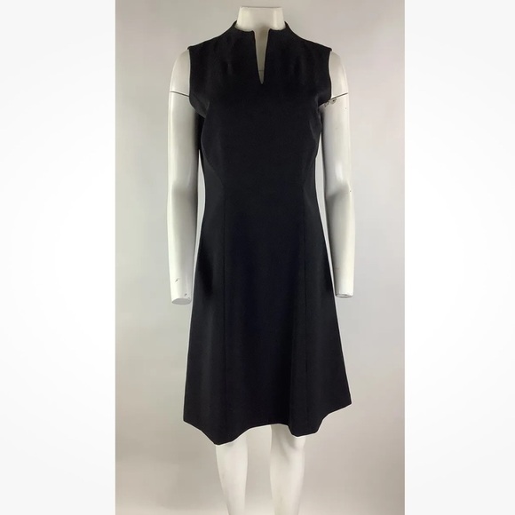 Lafayette 148 Sz 6 Fit & Flare Dress Black Polyester High V Neck Business - Picture 1 of 7